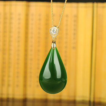 Jade jasper pendant women's 925 silver inlaid hetian mutton fat jade water drop pendant pendant jade necklace