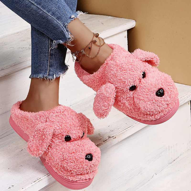 Home Cotton Slippers Indoor Winter Bag Heel Lovers Cute Cartoon Lady Warm Plus Suede Flat Bottom Fur Slippers Autumn Winter 