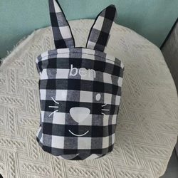 New arrival Three-Dimensional Rabbit Fabric Oxford Cloth for Picnic Satchel Blue Rabbit Ears Decorated with Black and White Grid Satchel