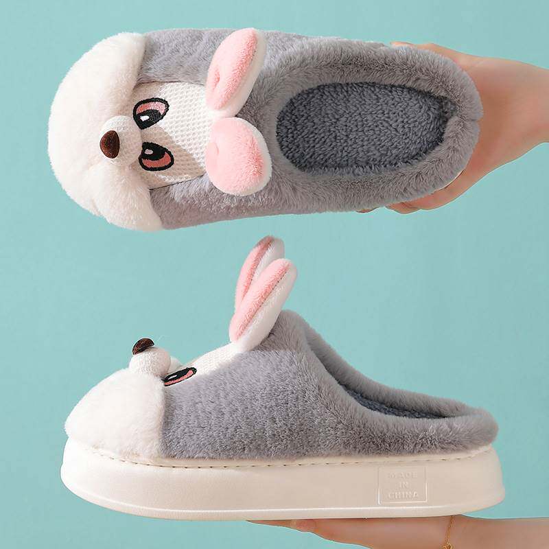 Thick Bottom Cute Little Rabbit Cotton Slippers Autumn Winter Thickened Warm Lovers' Fur Tug Anti-Slip Home Cotton Tug 