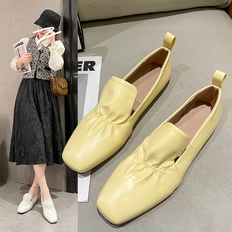 Comfort Pleated Soft Bottom Grandma Shoes Girl Soft Leather 2022 Spring New Good Hitch Pregnant Woman Shoes Sloth Low Heel Single Shoes 