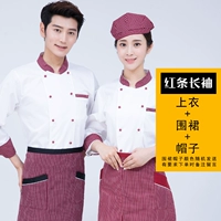 Красная полоса (длинные рукава) топ+фартук+шляпа