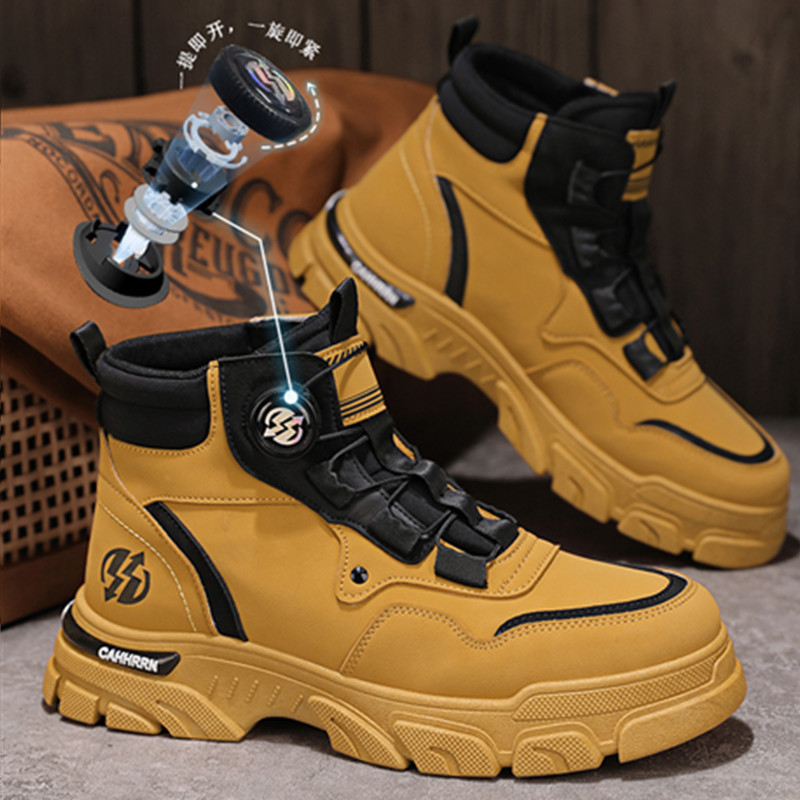 Rotating Buckle Lace-Free Martin Boots for Men, Sizes 36, 37, Small Size 38, Large Size 45, High-Top Work Boots, Leather Boots for Autumn Rotating Buckle Lace-Free Martin Boots for Men, Sizes 36, 37, Small Size 38, Large Size 45, High-Top Work Boots, Leather Boots for Autumn