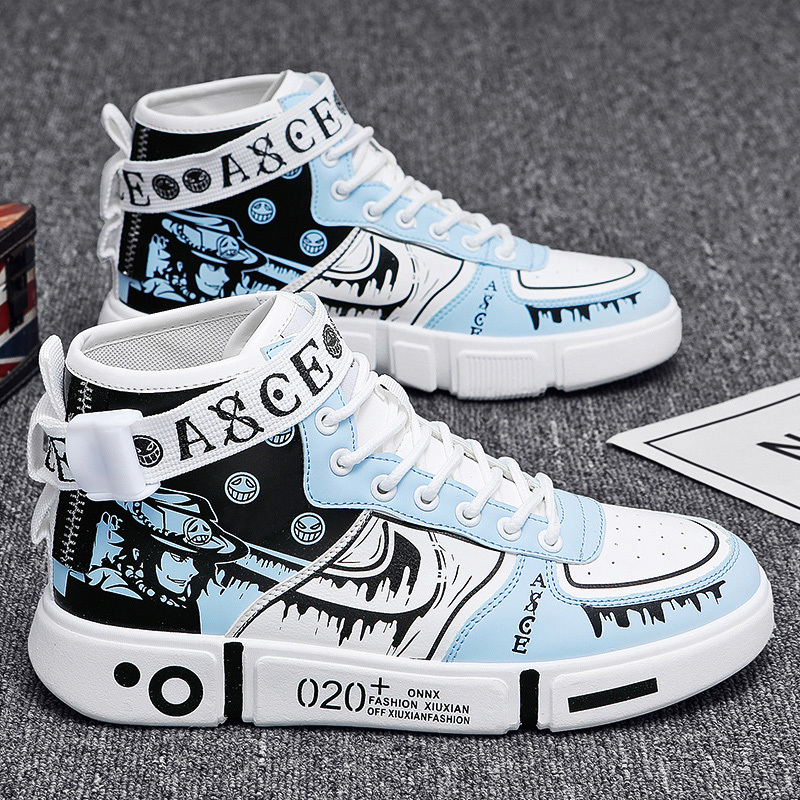 High-Top Men's Shoes One Piece Anime Collaboration Sneakers Aj Autumn and Winter Youth Junior High School Students Basketball Sports Shoes Spring
