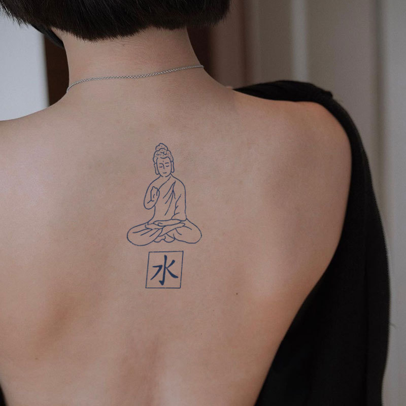 Gattoo Calm Mind Buddha Statue Chinese Characters Waterproof Long-Lasting Non-Reflective Plant Extract Tattoo Sticker