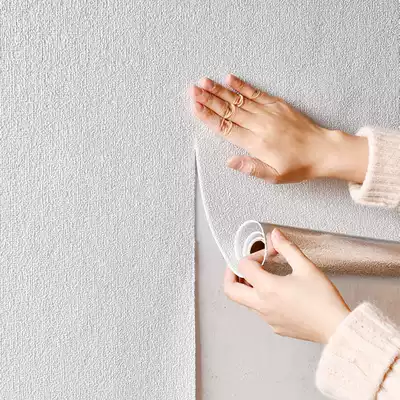 Linen white wallpaper self-adhesive 3D three-dimensional wall stickers Bedroom living room background wall waterproof and moisture-proof plain wallpaper thickened