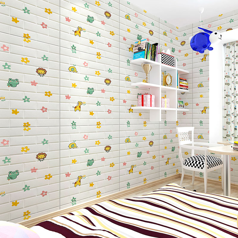 Cartoon Child Foam Wall Patch 3d Solid Wallpaper Wallpaper Self-Glued Bedroom Cozy Anticollision Wall Skirt Home Wall Sticker