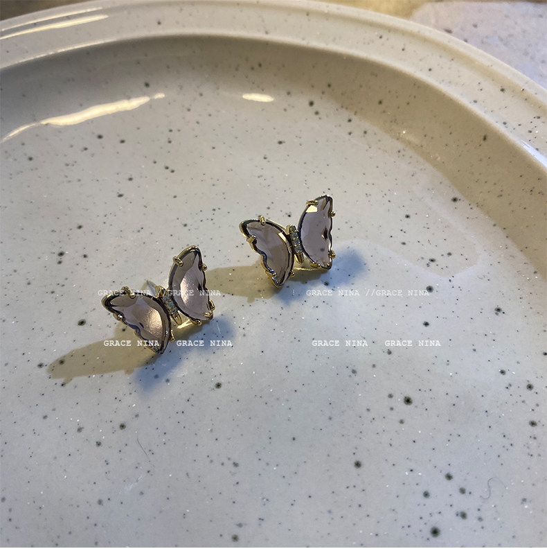 清透气质水晶蝴蝶耳钉2022年新款耳环详情11