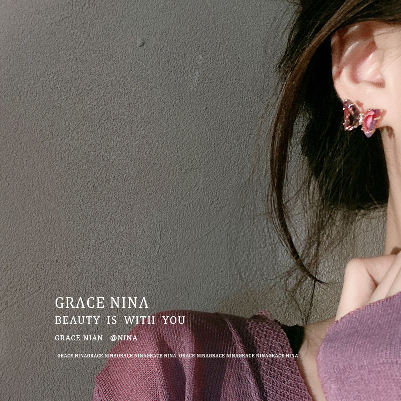 清透气质水晶蝴蝶耳钉2022年新款耳环详情4