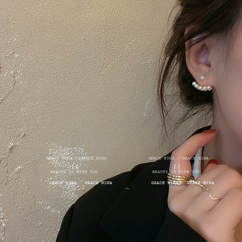 A two-wearing fan-shaped pearl earrings 2021 new trend s925 silver needle earrings high-end earrings women