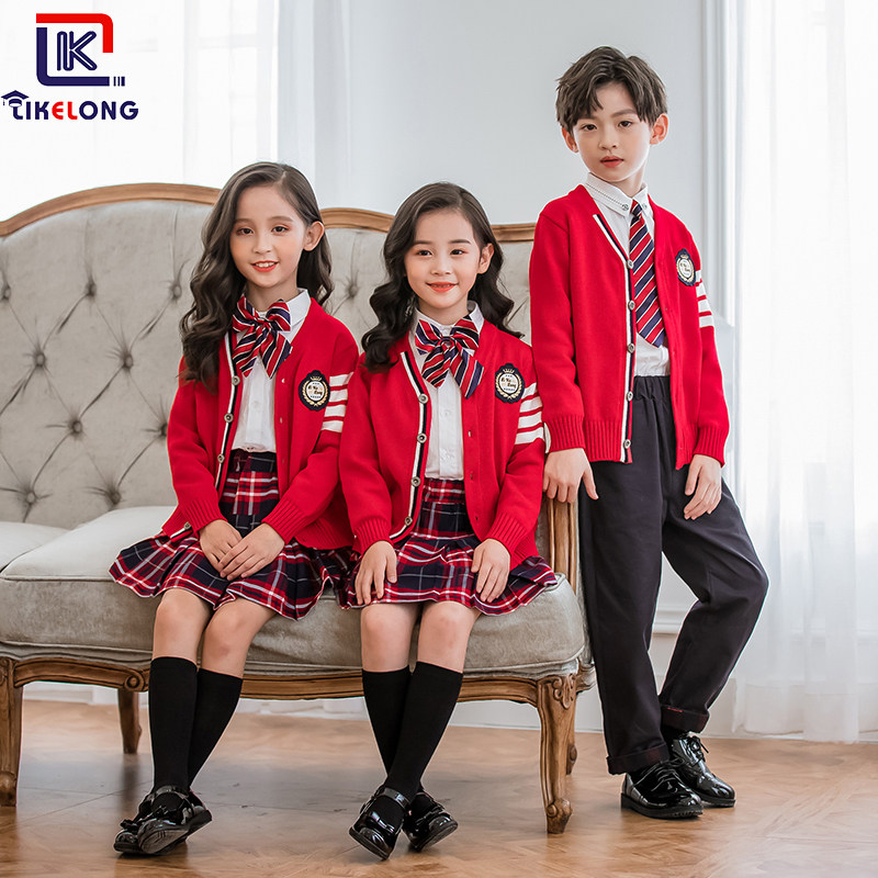 School Uniform Suit Elementary School Students Yinglun Wind Choral Suit Cardiovert Suit Kindergarten Garden Clothes College Wind Autumn Winter Clothing Class Clothes