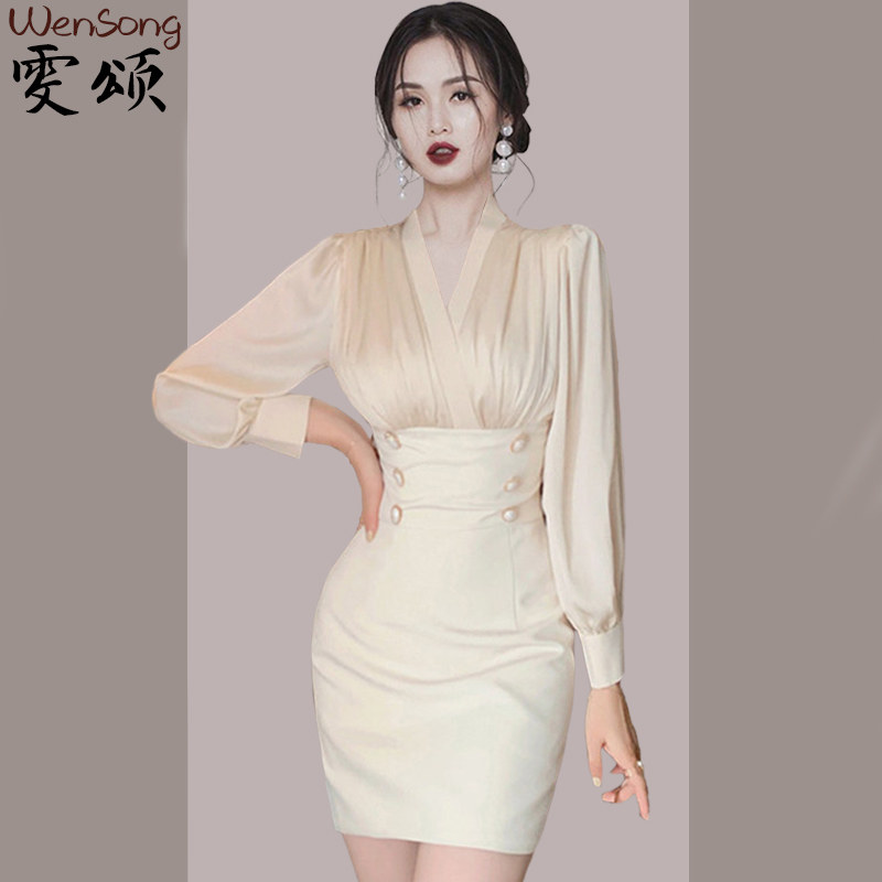 Temperament high-end lady dress women's 2022 autumn new goddess fan slim slim waist skirt women's clothing