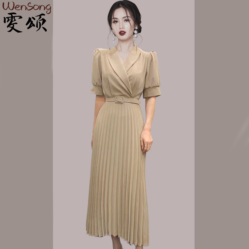 Temperament light luxury lady celebrity style pleated skirt women's clothing 2022 summer dress new high-end celebrity suits and dresses
