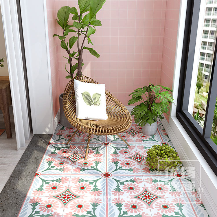 Balcony Waterproof wall with imitation tiles Thickened Self-Adhesive Wall Flooring Sticker Nordic Ins Pink Stickers Anti Slip
