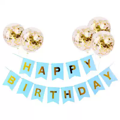 Happy birthday hanging word pull flower ◆ Simple European and American style birthday hot stamping flag festival decoration pull flag gold silver bright