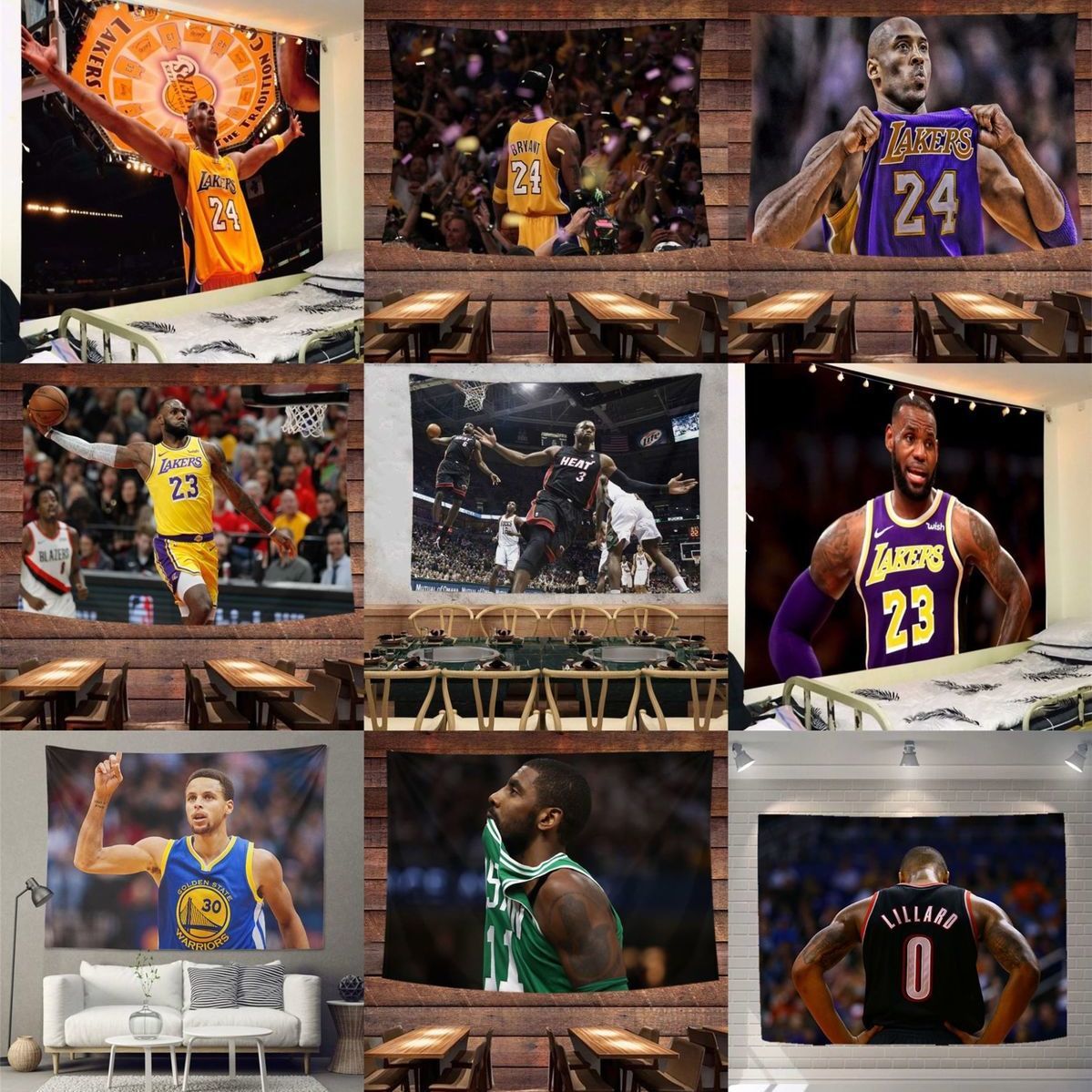 Cosby wall cloth background wall: Basketball Lakers James Currie Irving star hanging up Dormitory Room Decorated Back