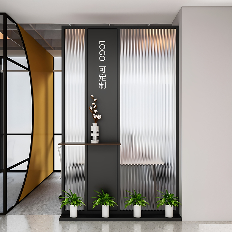 Simple Modern Changhong Glass Office Partition Screen Wrought Iron Screen Company Front Desk Entrance Background Image Wall