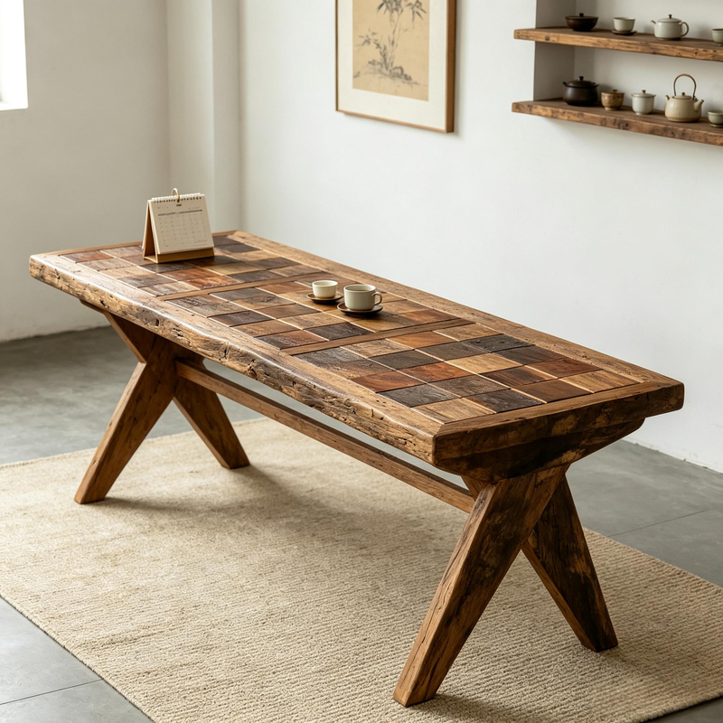Wabi-Sabi Style Solid Wood Long Table, Leisure Coffee Table, Homestay Tea Room Tea Table, Vintage Dining Table, Tea Brewing Table, Conference Table Wabi-Sabi Style Solid Wood Long Table, Leisure Coffee Table, Homestay Tea Room Tea Table, Vintage Dining Table, Tea Brewing Table, Conference Table