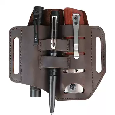 Outdoor handmade leather case EDC tool belt storage cover Multi-function tactical flashlight cover knife cover hanging waist bag