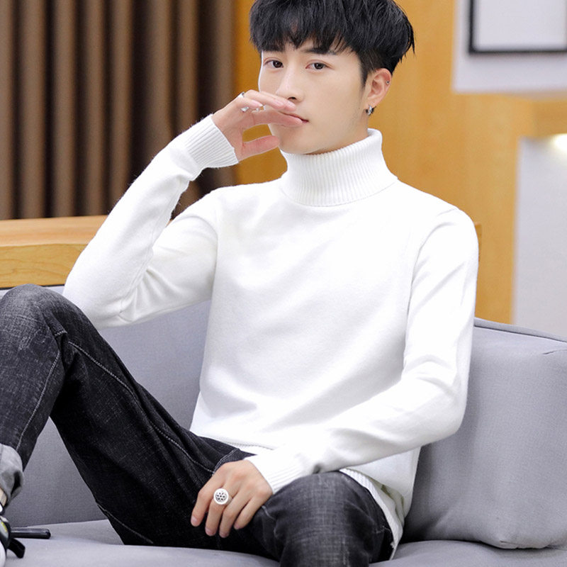 2019 autumn and winter men's new fashion turtleneck sweater youth solid color slim base sweater sweater trend