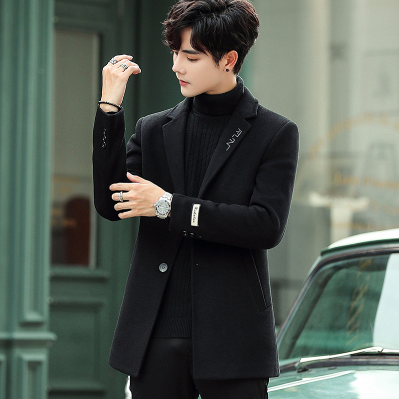 Trench coat men's short Korean version of the trend padded jacket autumn and winter men's mid-length wool woolen coat British style