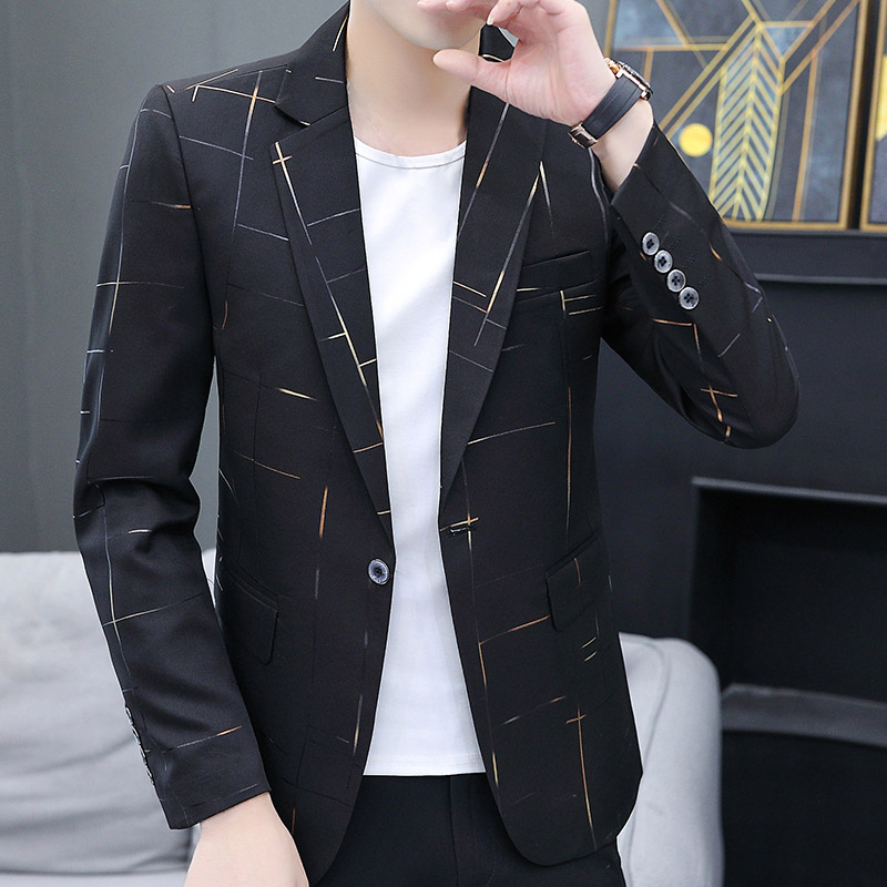 New Western-style men's jacket Han version Body Casual Blouse Trend Flower Pattern Small Suit Spring Fall Single Western Suit