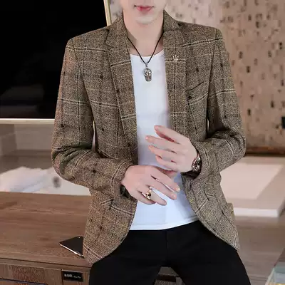 Plaid suit jacket men's spring and autumn Korean version of self-cultivation new single West handsome coat trend small suit men