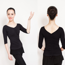 Dance practice clothes female adult New coat short sleeve spring and summer back drawstring clothing dancing shape clothing modal