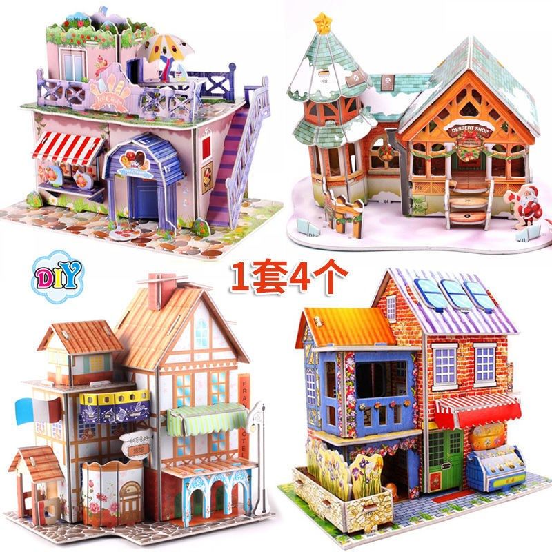 3D stereo puzzle villa Yizhi handmade children's cabin house paper model girl assembled toy gift