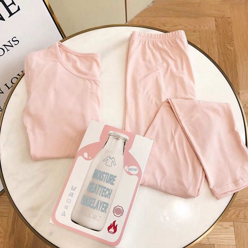 秋衣秋裤套装女日系打底美肤牛奶衣加绒保暖内衣薄款修身秋冬