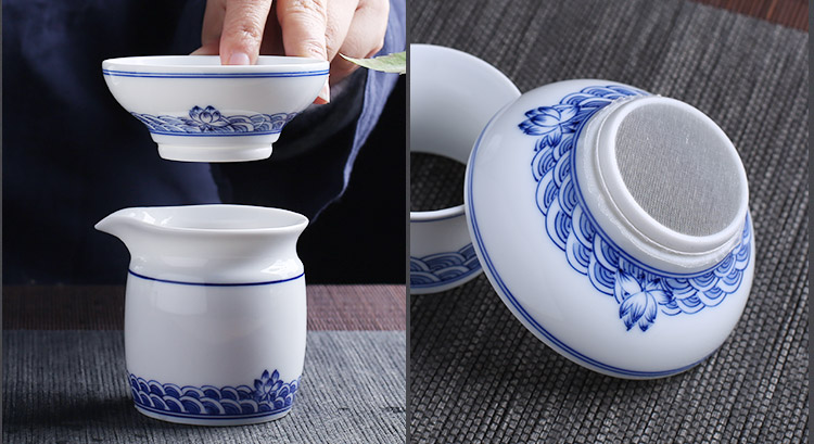 Jingdezhen up the fire which kung fu tea set a complete set of hand - made of ceramic tureen of blue and white porcelain teapot home outfit