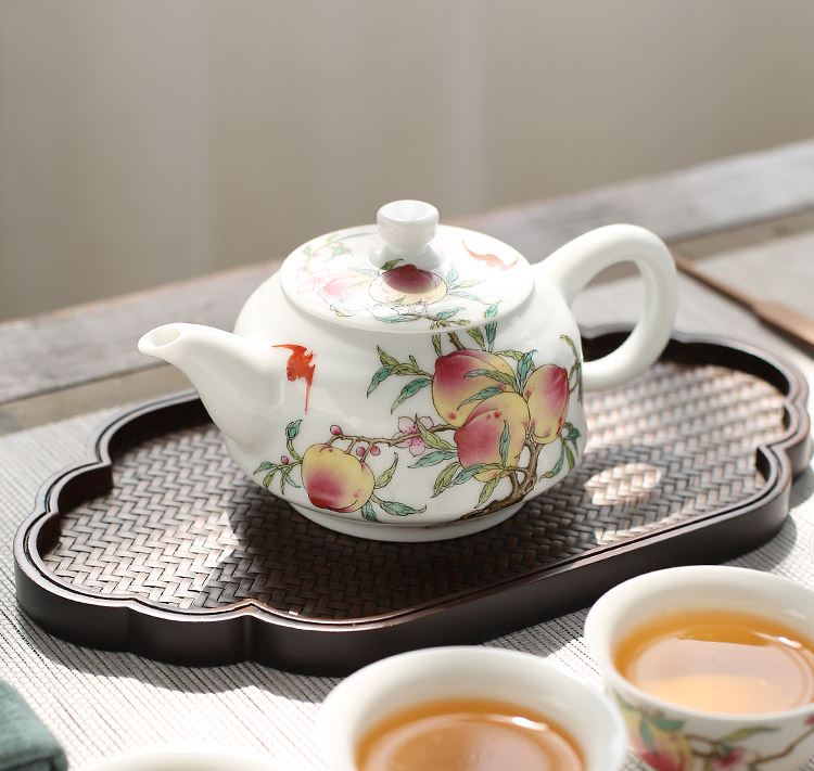 Jingdezhen hand - made pastel peach ceramic teapot lid household teapot small filter 5596 - YMKC