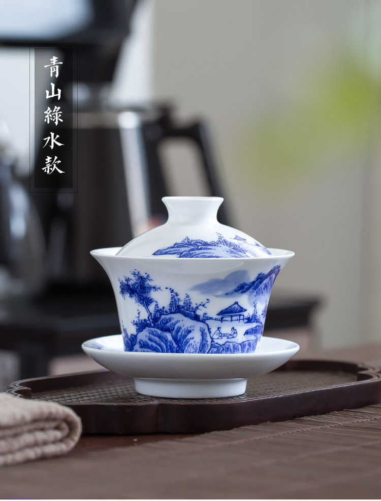 Jingdezhen up the fire which is hand draw landscape ceramic tureen tea cups kung fu three bowl of household individual