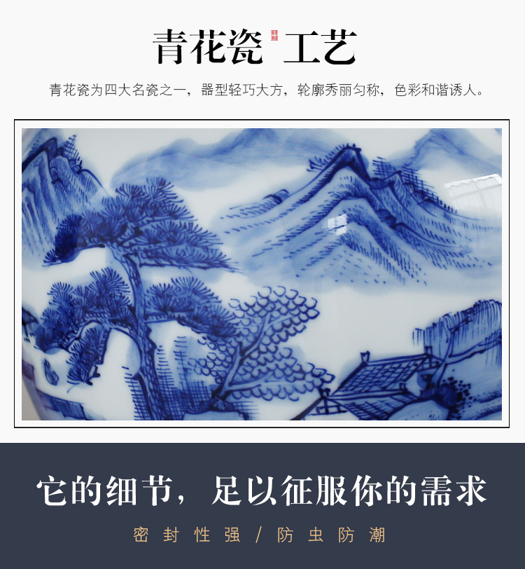 Jingdezhen up the fire which hand - made scenery of blue and white porcelain tea pot large general ceramic pot seal