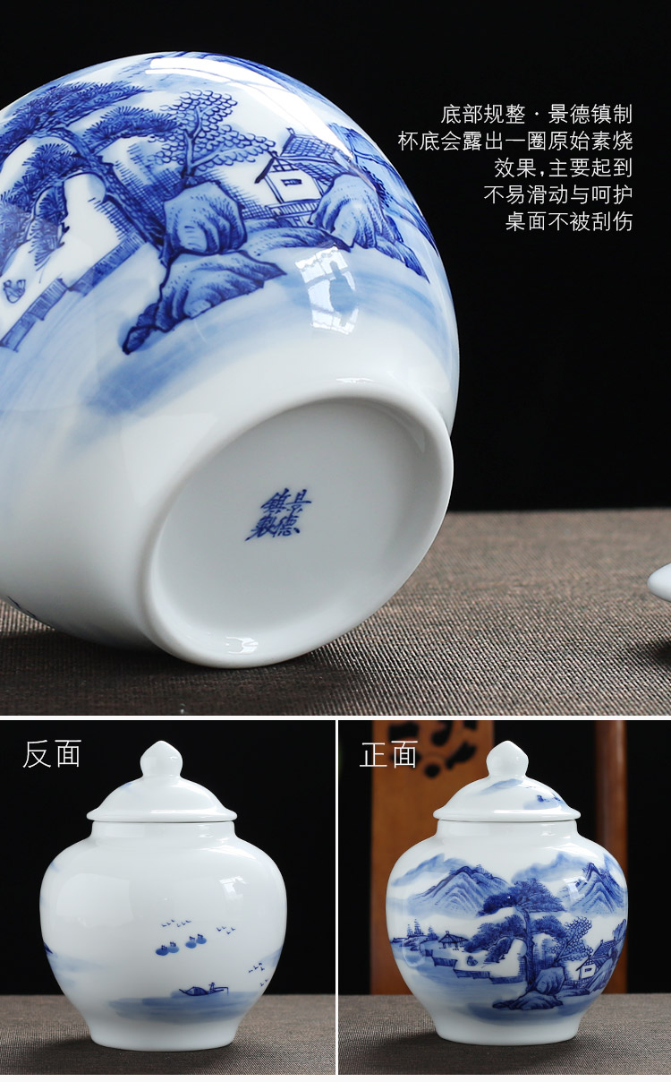 Jingdezhen up the fire which hand - made scenery of blue and white porcelain tea pot large general ceramic pot seal