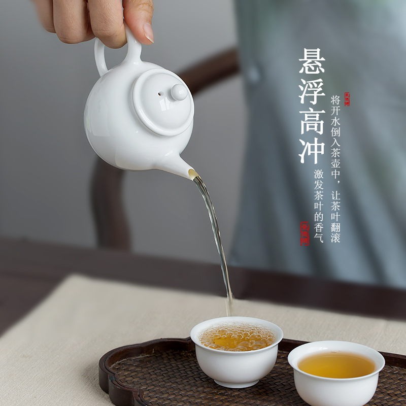 Jingdezhen up the fire which white porcelain teapot teacup with small capacity kungfu single pot of ceramic household contracted tea