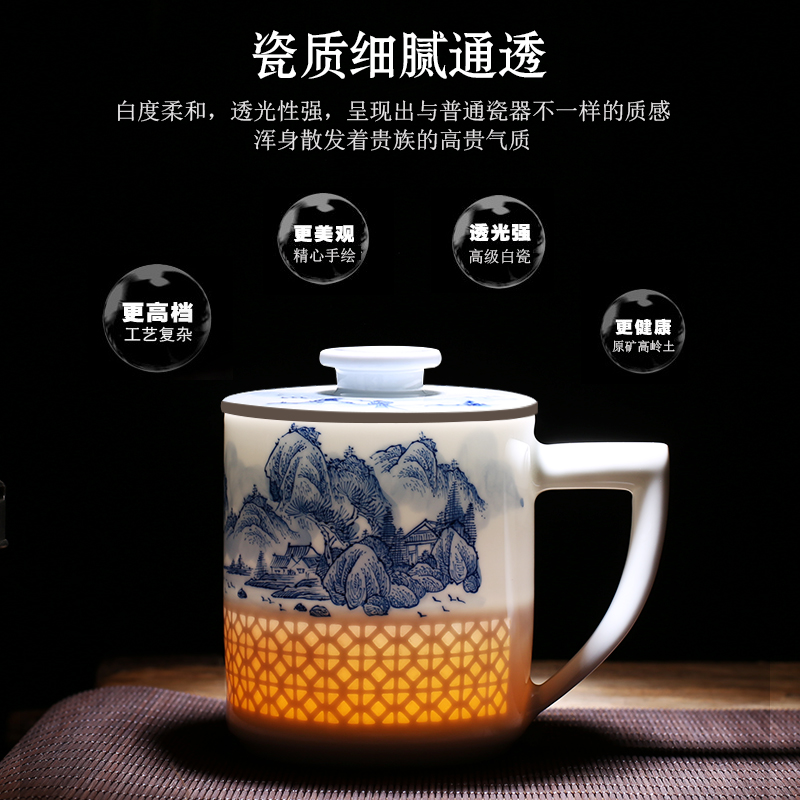 Jingdezhen up the fire which hand made exquisite mark cup filter office of blue and white porcelain cup with a lid of household ceramics