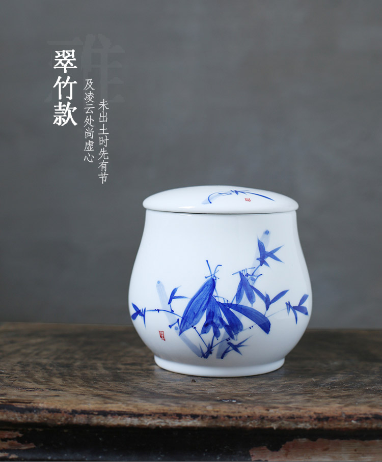 Jingdezhen up fire caddy fixings ceramic seal pot which is hand draw large stock of blue and white porcelain tea containers of household