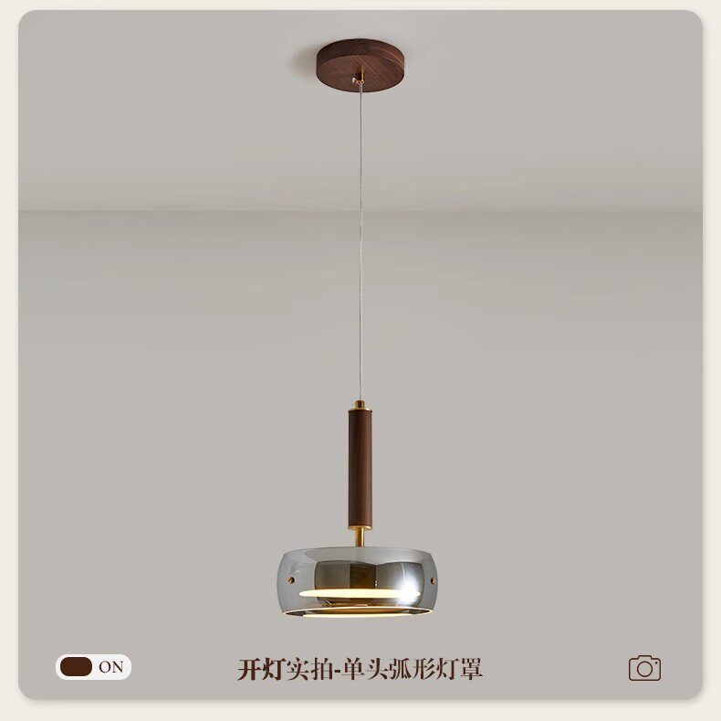 Ресторан люстра 胡桃木餐厅灯吊灯新中式简约家用餐桌玻璃吧台茶室灯三头意式灯具 Other home