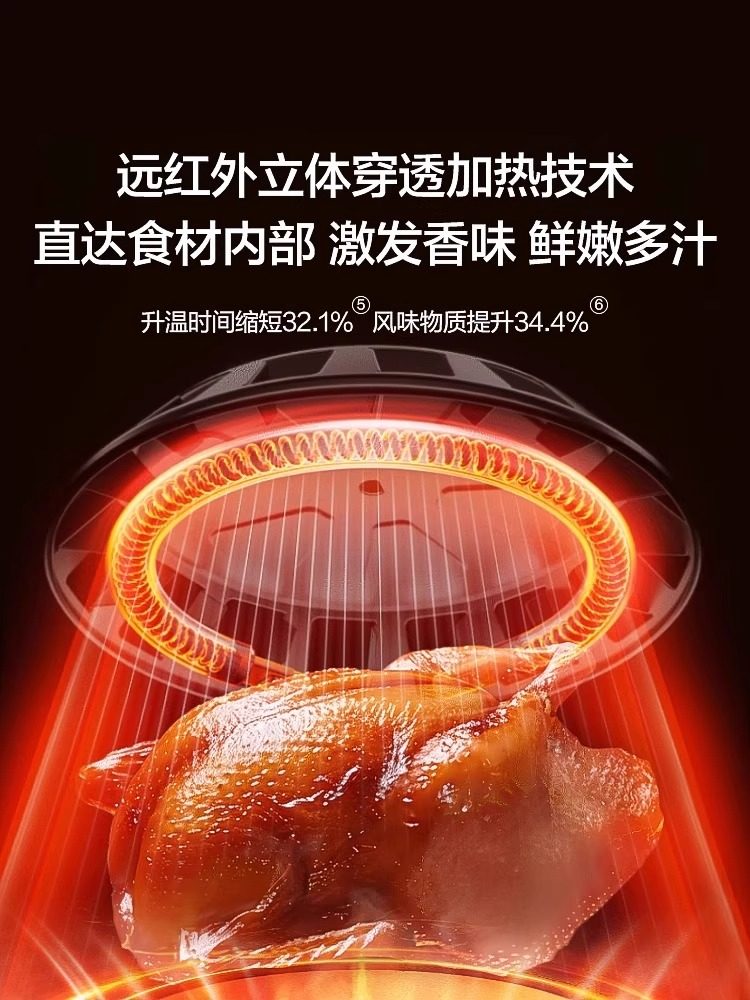 Supor Air Fryer Household 2025 New Far Infrared Flip-Free Visual Large-Capacity Cooking Electromechanical Fryer