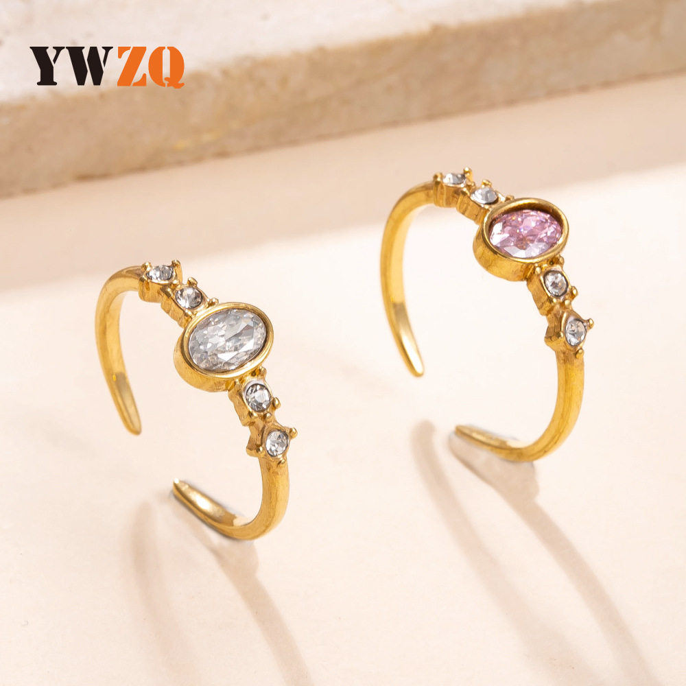 Cross-border new stainless steel jewelry, light luxury and high-end cast oval zircon ring, personalized design ring manufacturer