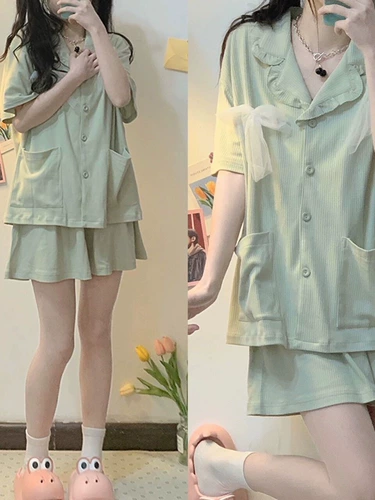 Японская летняя тонкая брендовая пижама, милый кардиган с бантиком, комплект, короткий рукав