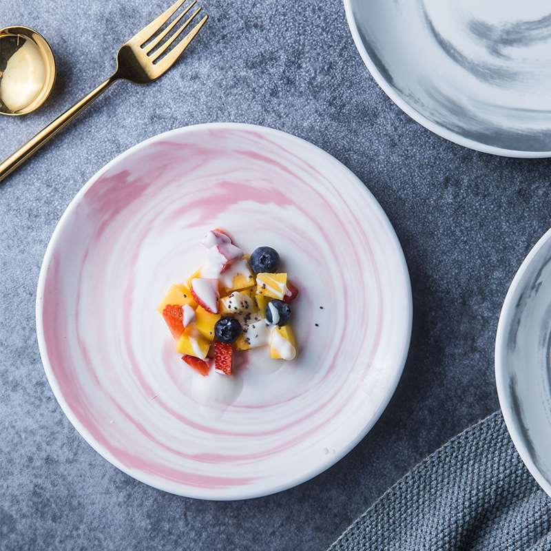 Ins the new grey Nordic ceramic disc marble plate household food dish plate web celebrity photos early dinner plate