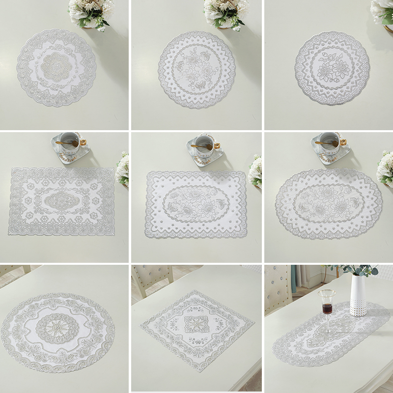 White Silver Coaster Placemat Pvc Plastic Hotel Cup Mat Classical Decorative Heat Insulation Tray Mat Ashtray Mat