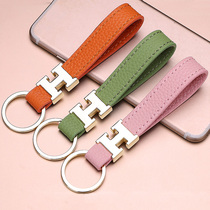 Car Key Pendant Female Bull Leather Upscale Personality Custom Korea Cute Car Key Button Hnet Red Ins Chain Ring