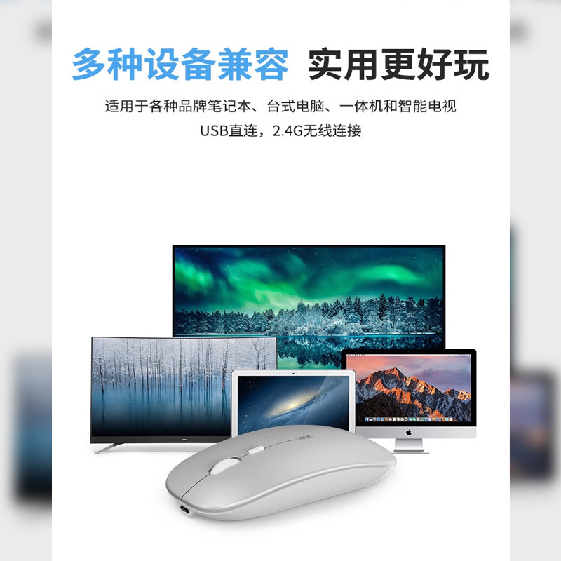 Wireless Bluetooth Mouse, Silent, Rechargeable, Dual-Mode Mouse, iPad Notebook Desktop Computer, Office Game