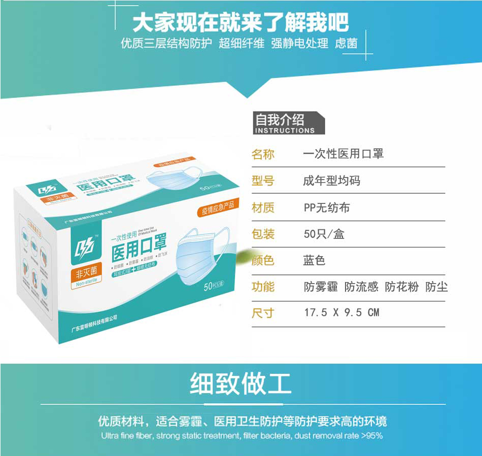 敏极 一次性医用级口罩 50只 图2