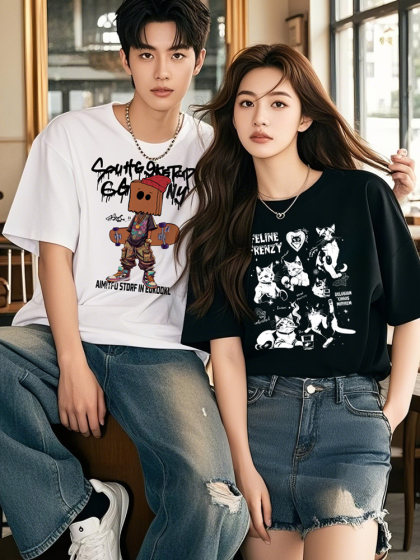 mzwz官方联名潮牌情侣男上衣2025新款宽松圆领短袖t恤女同款P