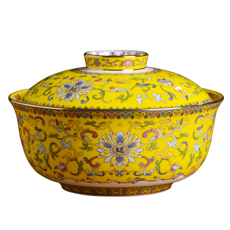 Jingdezhen porcelain enamel made pottery with cover mercifully rainbow such use Chinese style household porringer student canteen dormitory tableware bowls