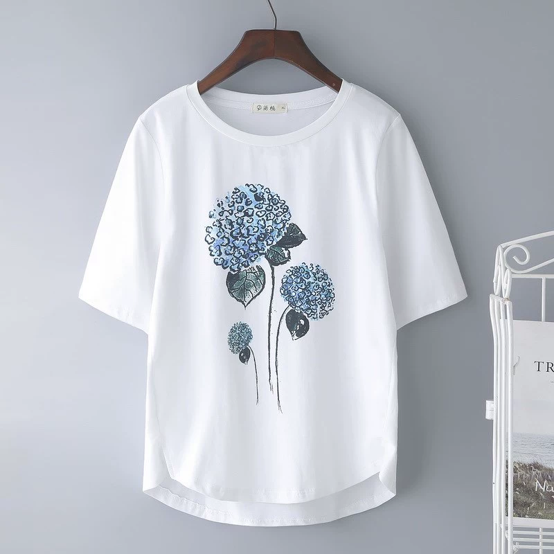 Áo thun cotton tay dài kiểu trung mới cho nữ tay ngắn màu trắng rộng nửa tay rộng cỡ trung tuổi mẹ mùa hè quần áo kiểu nước ngoài - Quần áo của mẹ